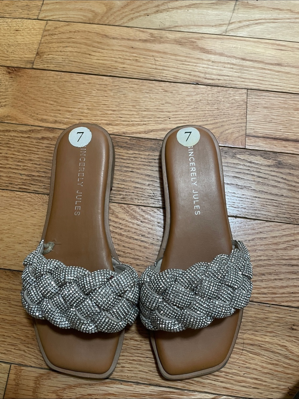 Sincerely Jules Braided Silver Rhinestone Slide Sandals
